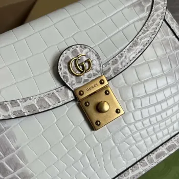 Gucci 651055 Ophidia GG malá kabelka s horním uchopem z krokodýlí kůže bílá
