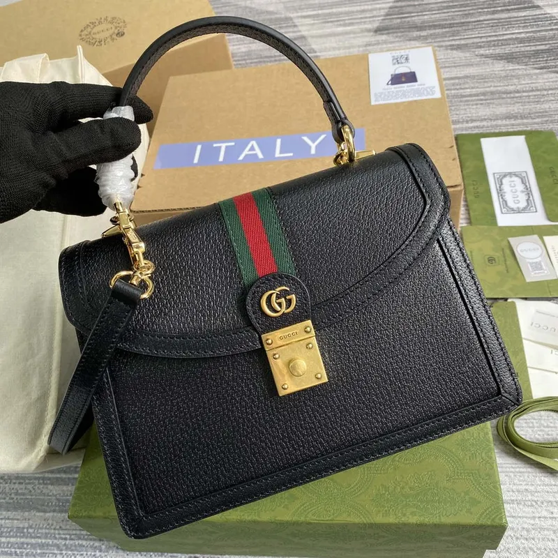 Gucci 651055 Ophidia GG malá kabelka s horním uchopem z kůže černá