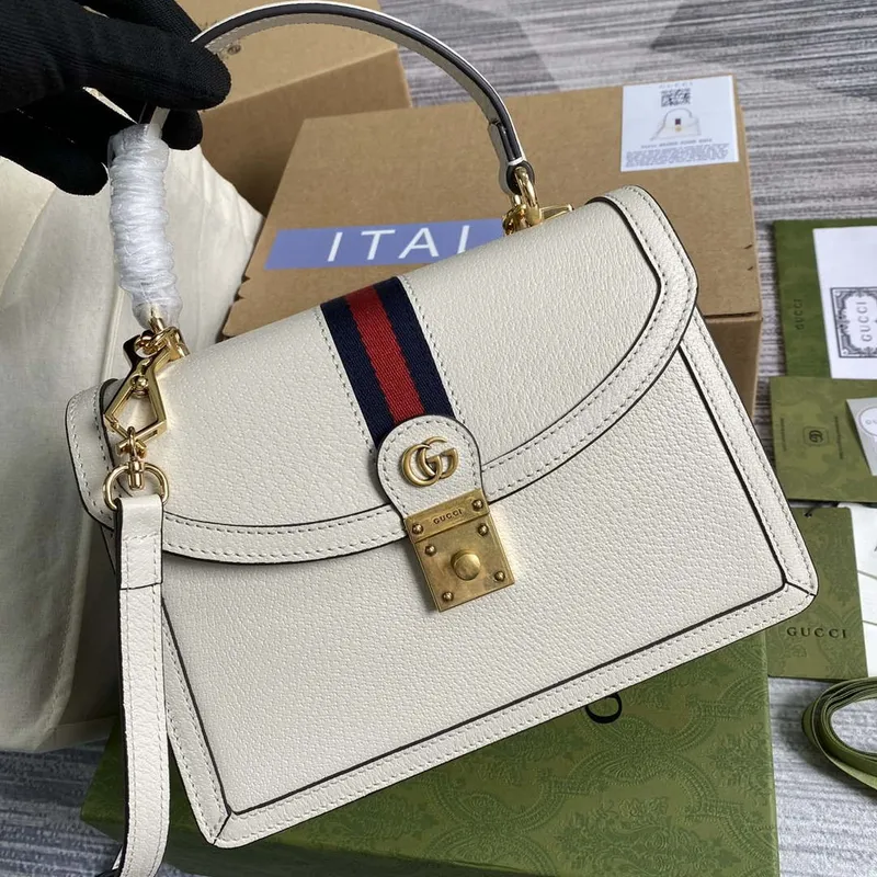 Gucci 651055 Ophidia GG malá kabelka s horním uchopem z kůže bílá