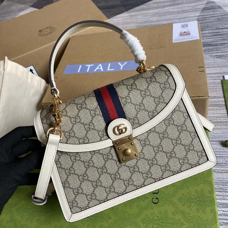 Gucci Ophidia GG malá kabelka s horním držadlem 651055 Béžová a bílá