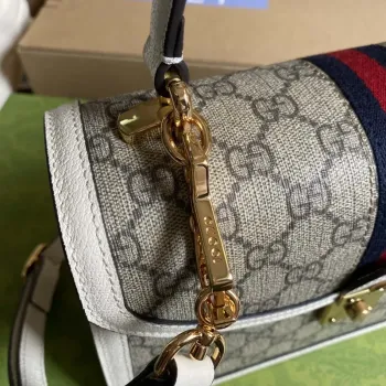 Gucci Ophidia GG malá kabelka s horním držadlem 651055 Béžová a bílá
