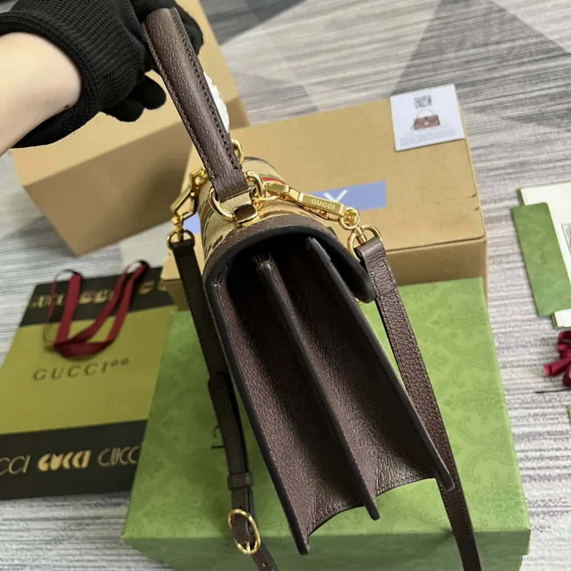 Gucci 651055 Ophidia GG malá kabelka s horním uchopem Camel a banánová