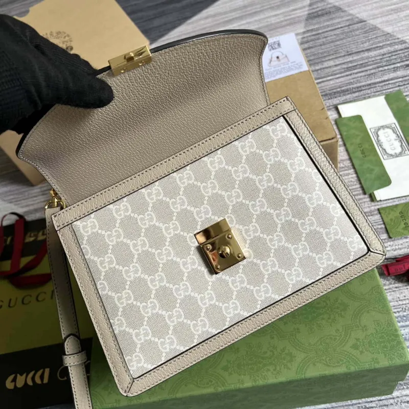 Gucci 651055 Ophidia GG malá kabelka s horním uchopem béžová a bílá