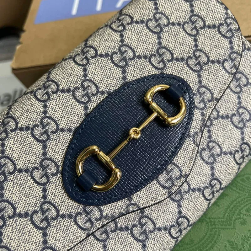 Gucci 724713 Gucci Horsebit 1955 mini taška béžová a modrá