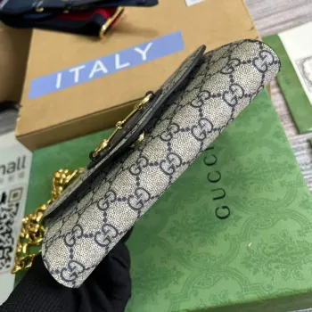 Gucci 724713 Gucci Horsebit 1955 mini taška béžová a modrá