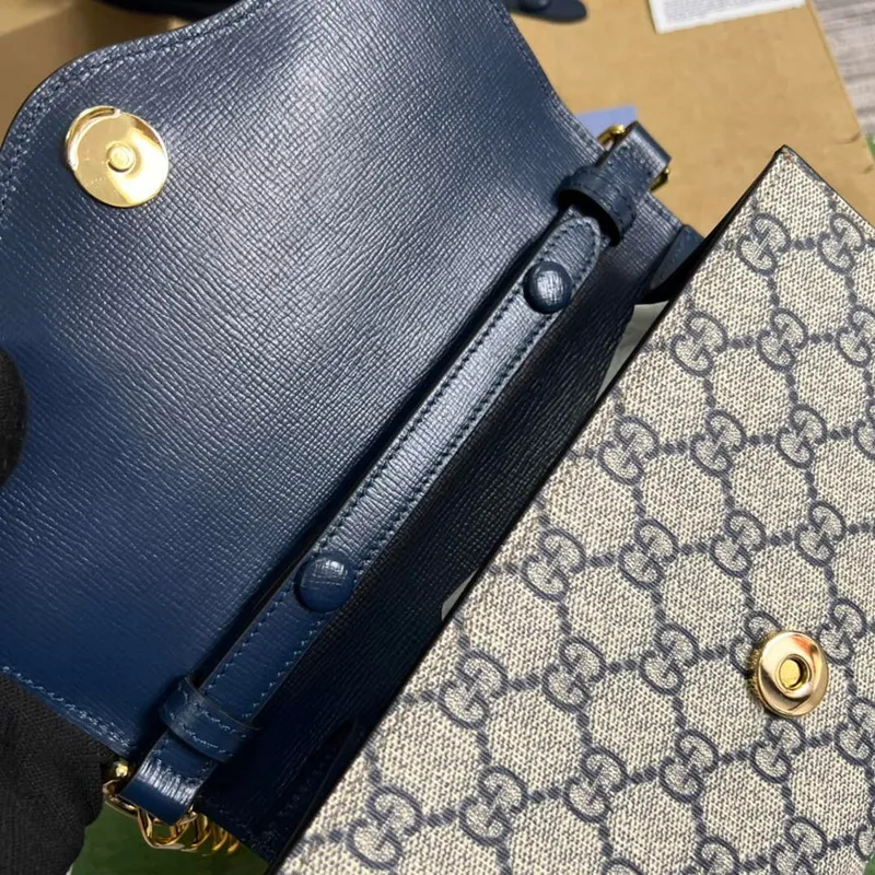 Gucci 724713 Gucci Horsebit 1955 mini taška béžová a modrá