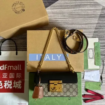 Gucci 735103 Mini ramenní taška s zámkem Černá