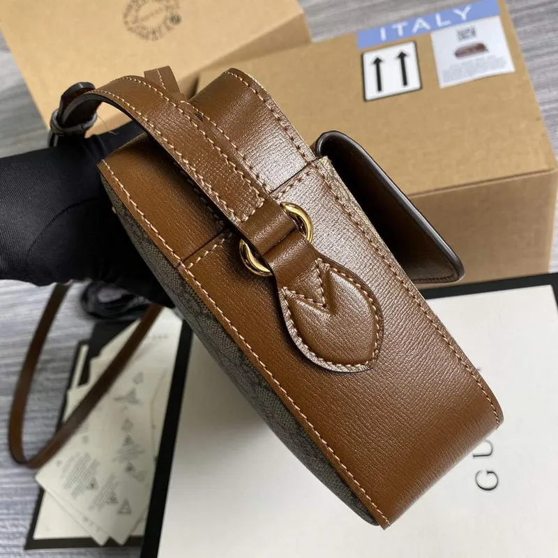 Gucci 645454 Gucci Horsebit 1955 malá kabelka přes rameno béžová a hnědá