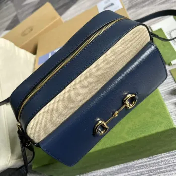 Gucci 645454 Gucci Horsebit 1955 Malá Kabelka přes Rameno Béžová Modrá