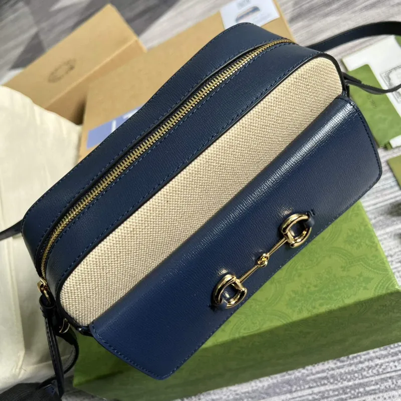 Gucci 645454 Gucci Horsebit 1955 Malá Kabelka přes Rameno Béžová Modrá