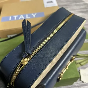 Gucci 645454 Gucci Horsebit 1955 Malá Kabelka přes Rameno Béžová Modrá