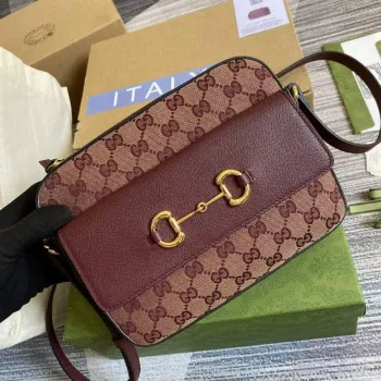 Gucci 645454 Gucci Horsebit 1955 Malá Kabelka přes Rameno Vínově Červená