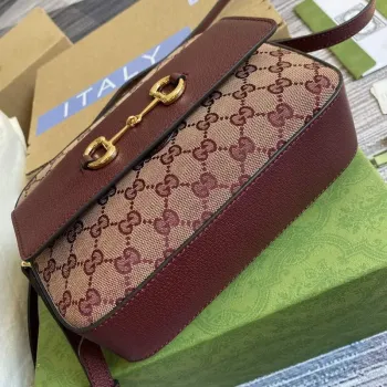 Gucci 645454 Gucci Horsebit 1955 Malá Kabelka přes Rameno Vínově Červená