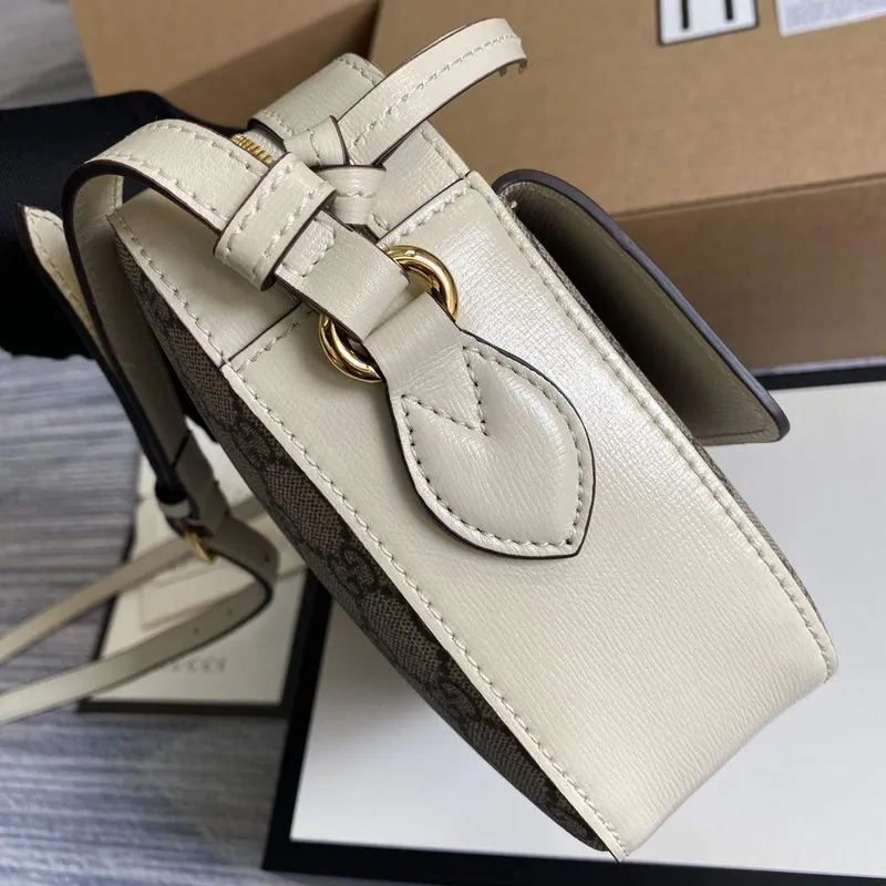 Gucci 645454 GG Horsebit 1955 Malá Kabelka přes Rameno Béžová