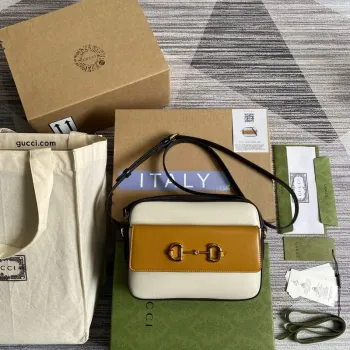 Gucci 645454 Gucci Horsebit 1955 Malá Kabelka přes Rameno Béžová Hnědá