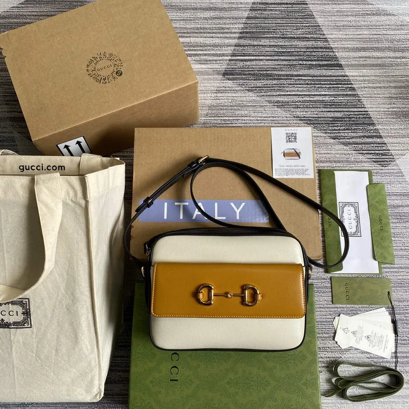 Gucci 645454 Gucci Horsebit 1955 Malá Kabelka přes Rameno Béžová Hnědá