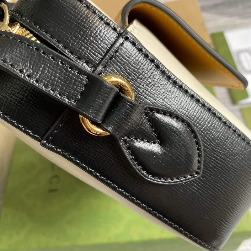 Gucci 645454 Gucci Horsebit 1955 Malá Kabelka přes Rameno Béžová Hnědá