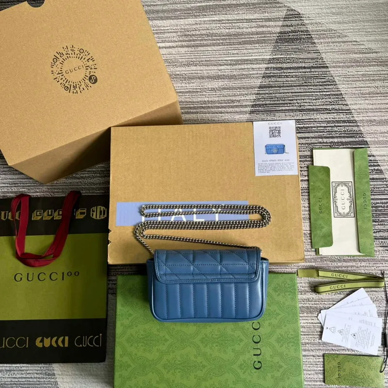 Gucci 476433 GG Marmont Super Mini Taška Modrá