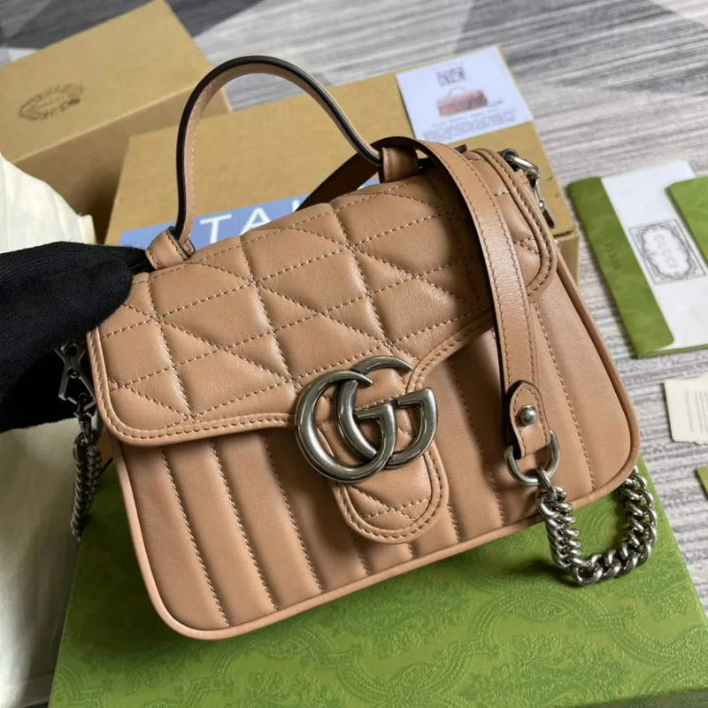 Gucci 583571 GG Marmont mini taška s horním uchopem Světle růžová