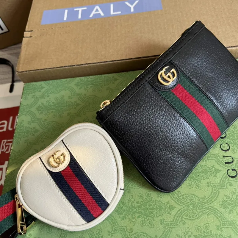 Gucci 698805 Ophidia gg Srdce Utility Pásková Taška Černá a bílá