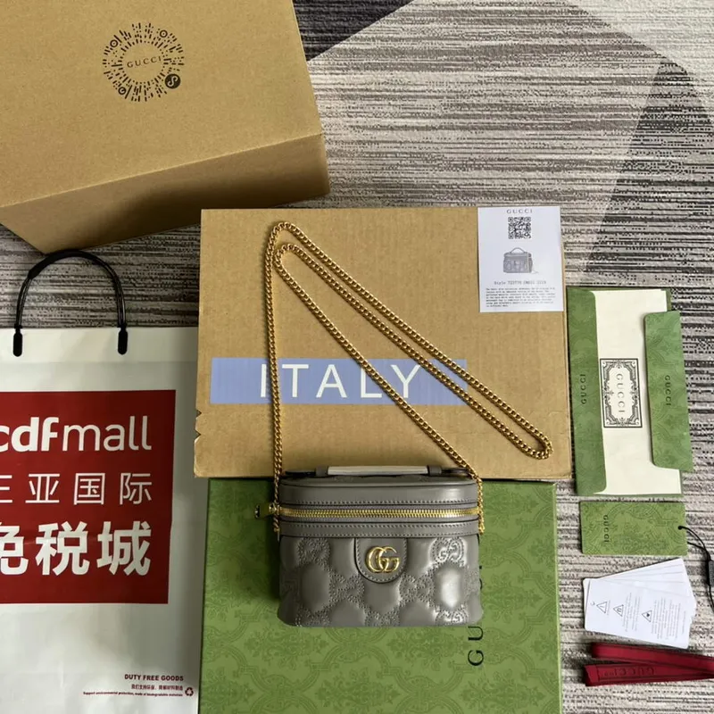 Gucci 723770 GG Matelassé Mini Taška s Horním Uchem Šedá