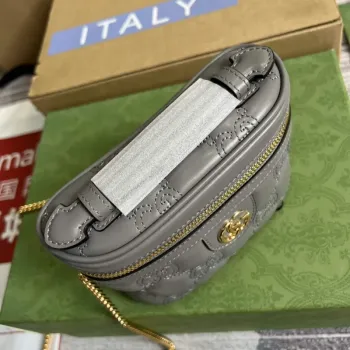Gucci 723770 GG Matelassé Mini Taška s Horním Uchem Šedá