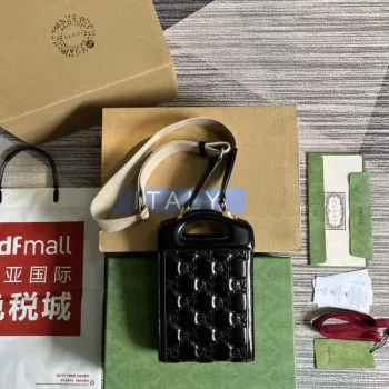 Gucci 723776 GG Matelassé Mini Taška s Horním Uchem Černá