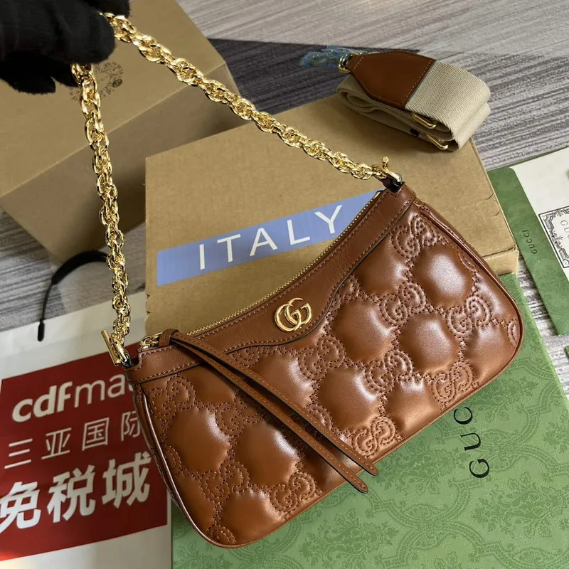 Gucci 735049 GG Matelassé Kabelka Hnědá