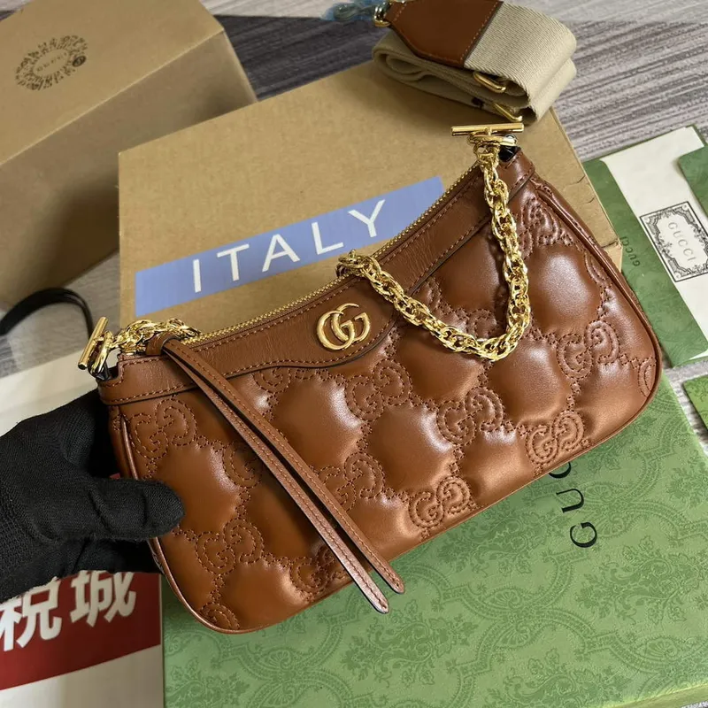Gucci 735049 GG Matelassé Kabelka Hnědá