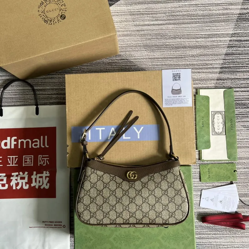 Gucci 735145 GG Supreme Ophidia malá kabelka Hnědá