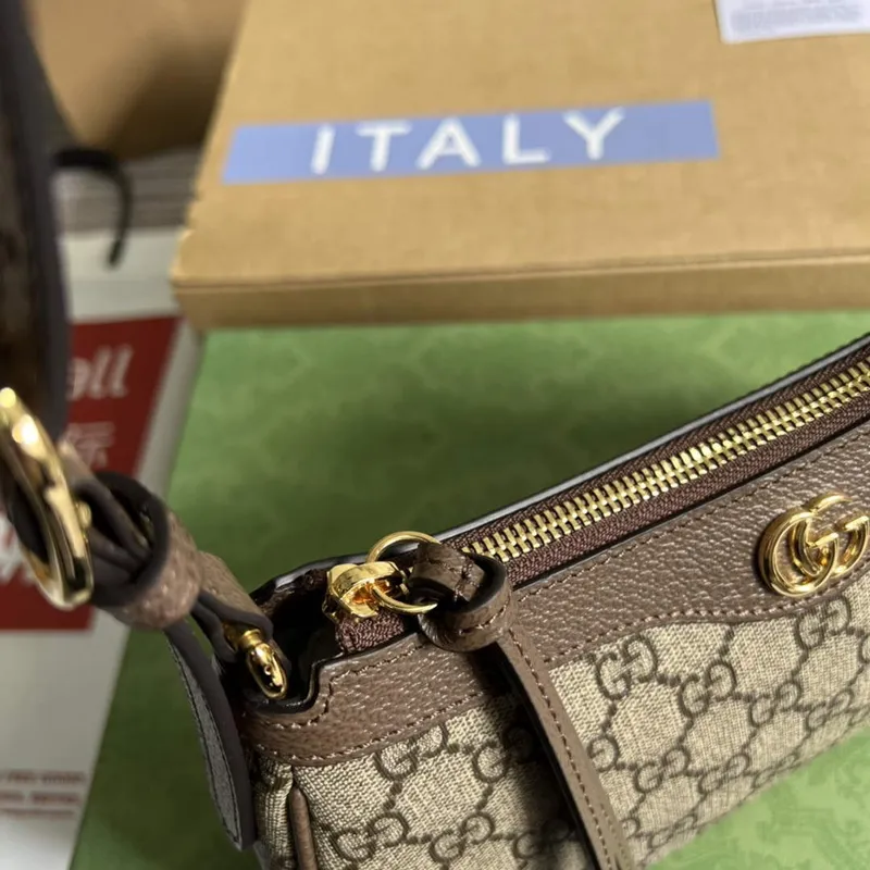 Gucci 735145 GG Supreme Ophidia malá kabelka Hnědá