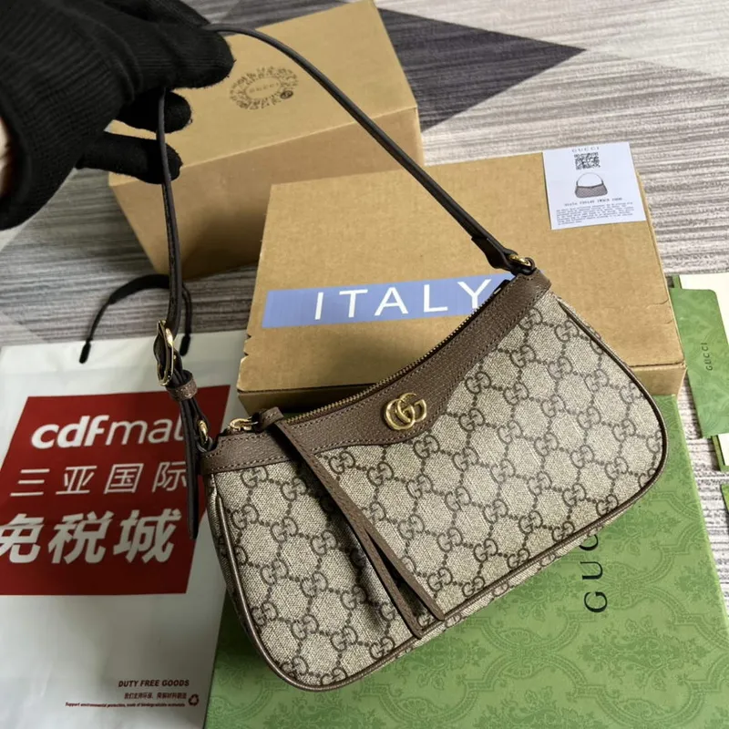 Gucci 735145 GG Supreme Ophidia malá kabelka Hnědá