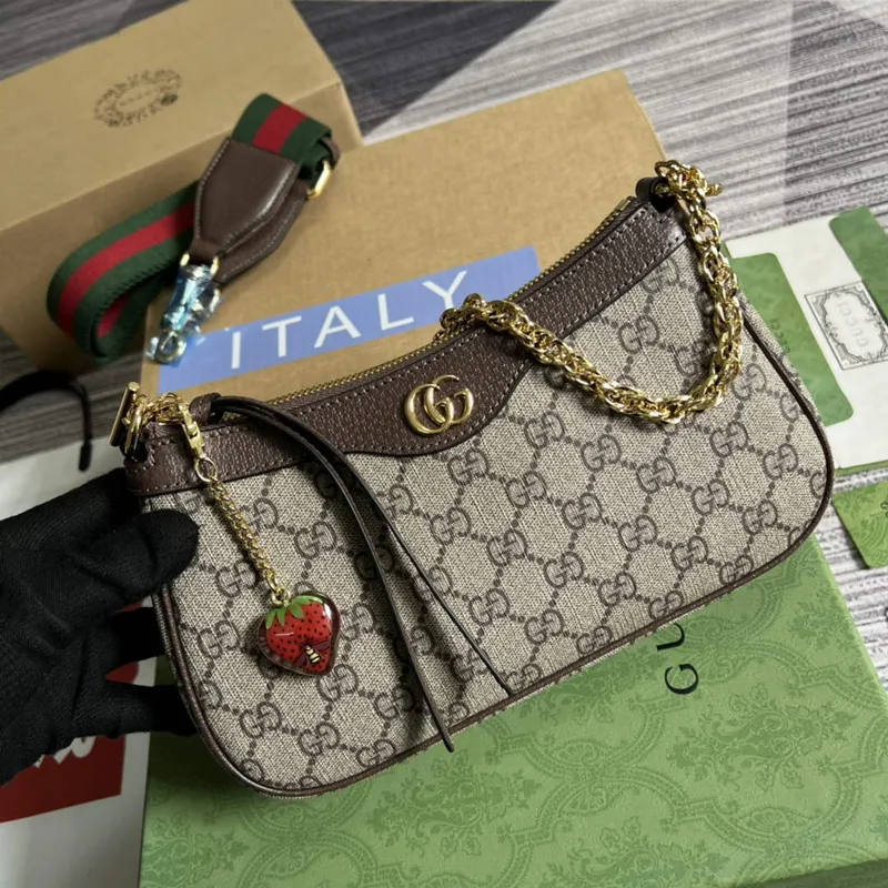 Gucci 735132 Ophidia malá kabelka Hnědá