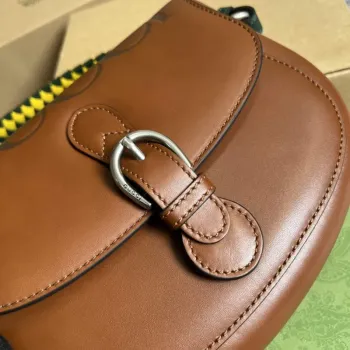 Gucci 679540 Kožená taška přes rameno s potiskem loga Hnědá