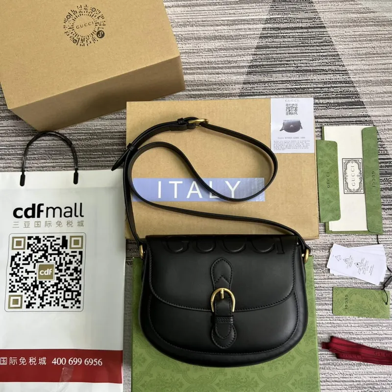 Gucci 675923 embosovaná kožená ramenní taška UD0FT Černá