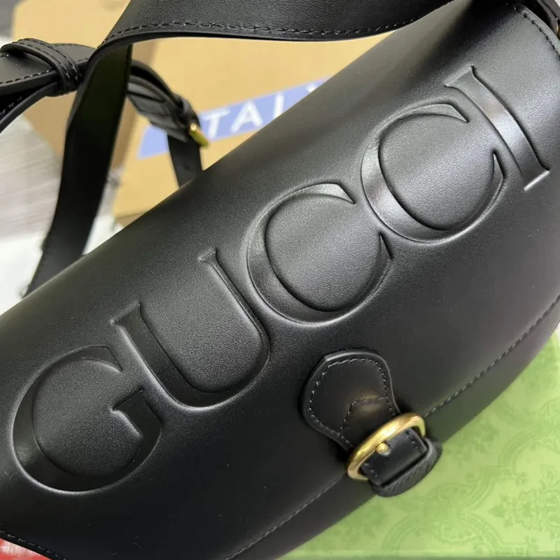 Gucci 675923 embosovaná kožená ramenní taška UD0FT Černá