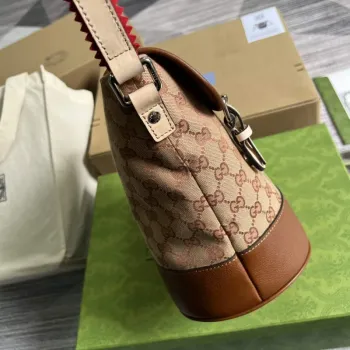 Gucci 630819 Kabela Bucket v GG Supreme plátně a hnědé kůži
