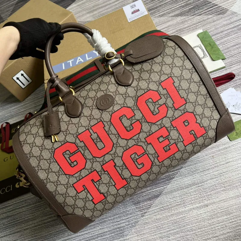 Gucci 687828 Tiger GG Velká cestovní taška Hnědá