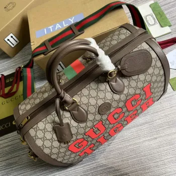 Gucci 687828 Tiger GG Velká cestovní taška Hnědá