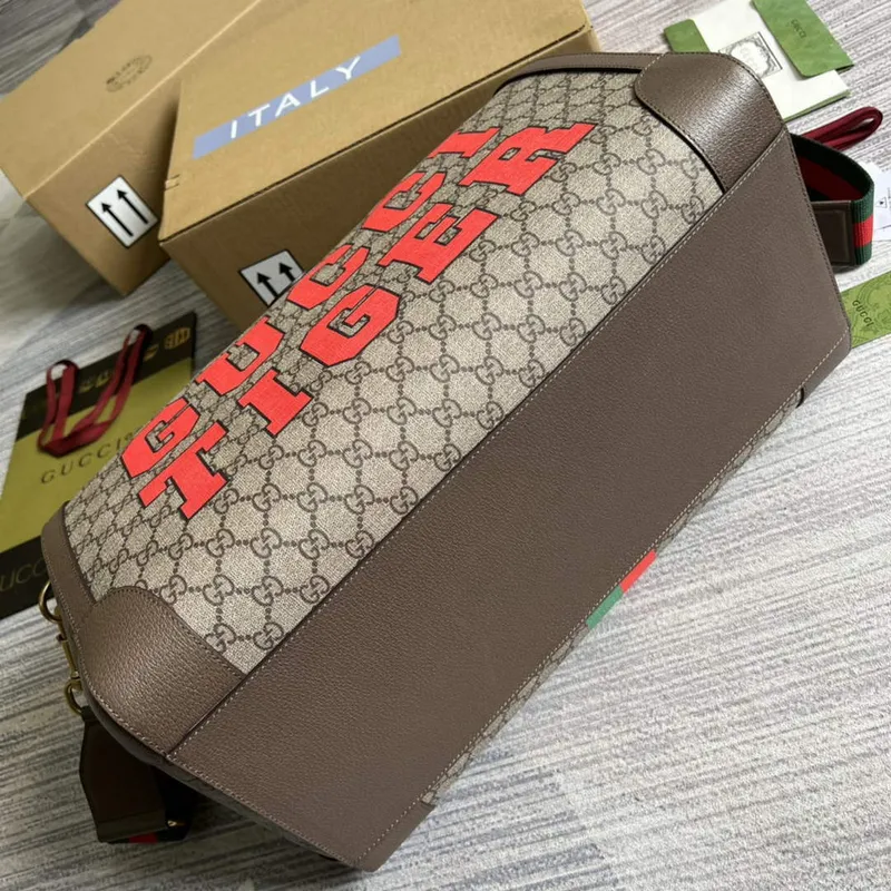 Gucci 687828 Tiger GG Velká cestovní taška Hnědá