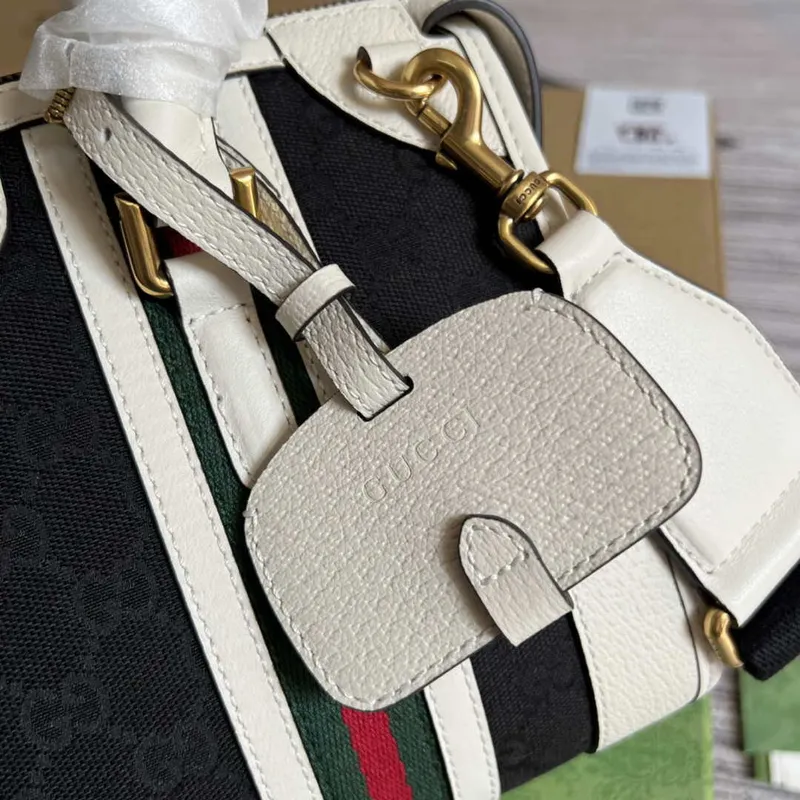 Gucci 715772 Malá plátěná taška s horním uchem Bílá a Černá