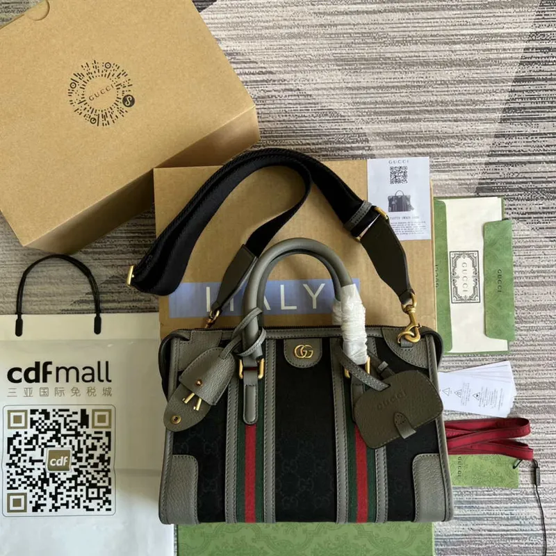 Gucci 715772 Malá plátěná taška s horním madlem Šedá a černá