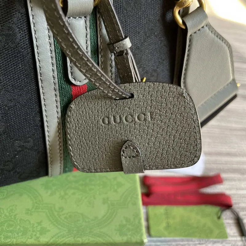 Gucci 715772 Malá plátěná taška s horním madlem Šedá a černá