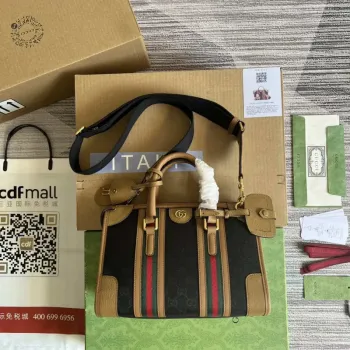 Gucci 715772 Malá plátěná taška s horním uchopem Světle hnědá a černá