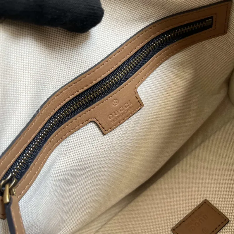 Gucci 715772 Malá plátěná taška s horním uchopem Světle hnědá a černá