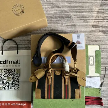 Gucci 715771 Mini plátěná taška s horním uchopem Světle hnědá a černá Originální GG plátno