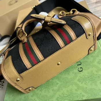 Gucci 715771 Mini plátěná taška s horním uchopem Světle hnědá a černá Originální GG plátno