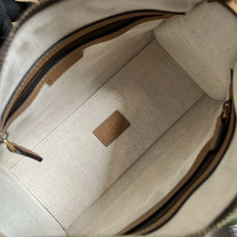 Gucci 715771 Mini plátěná taška s horním uchopem Světle hnědá a černá Originální GG plátno