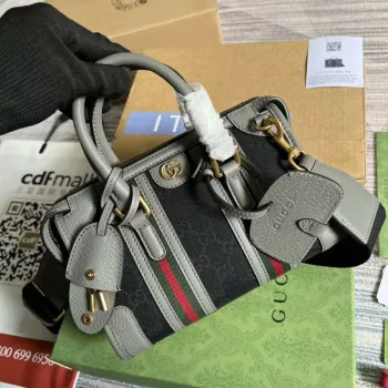 Gucci 715771 Mini plátěná taška s horním uchopem Šedá a černá Originální GG plátno