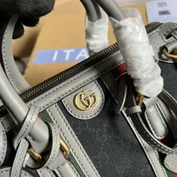 Gucci 715771 Mini plátěná taška s horním uchopem Šedá a černá Originální GG plátno